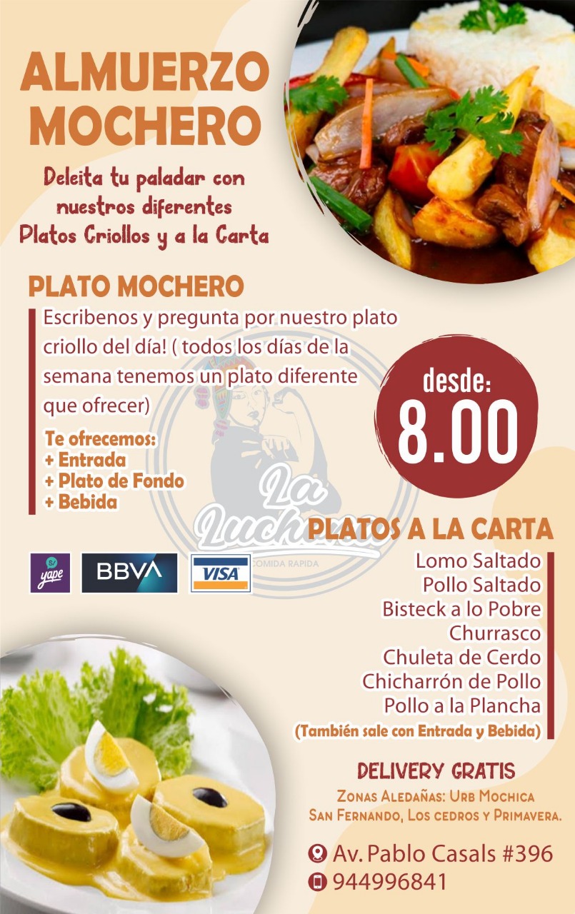 Carta de LA LUCHONA en Urb. Mochica, Trujillo — página 3
